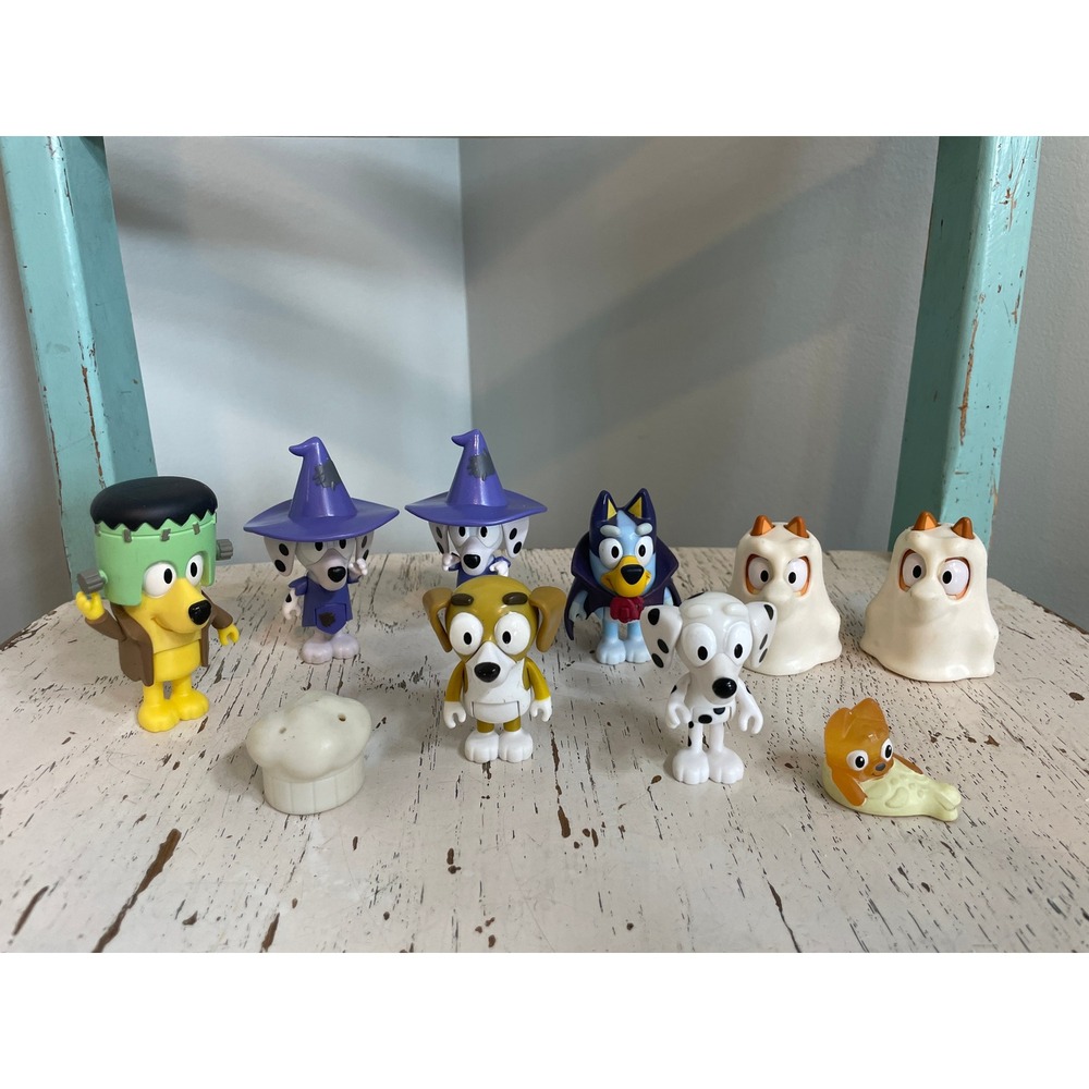 Bluey Halloween Figure Lot Vampire Frankenstein Witch Ghost 10pc Set Moose Toys